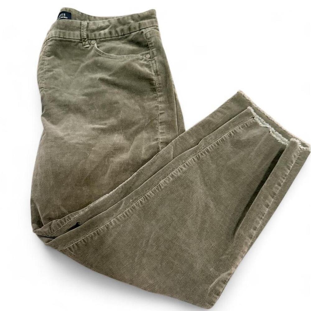 Talbots Flawless Five-Pocket Slim Ankle Frayed Hem Corduroy Pants Olive Green 16